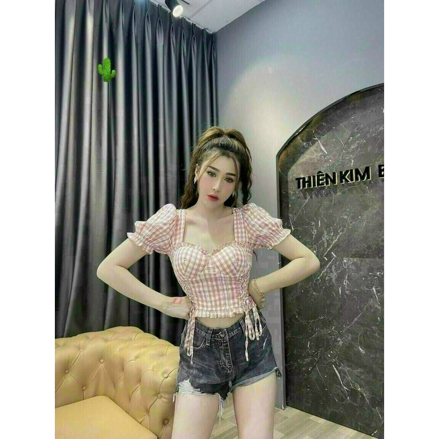 áo caro nhúng có mod ngực xinh xinh áo tiểu thư pc