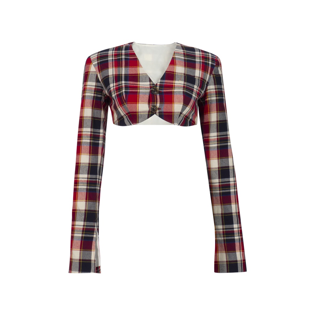 TATICHU - Áo blazer croptop caro tay loe - Super Crop Plaid Blazer