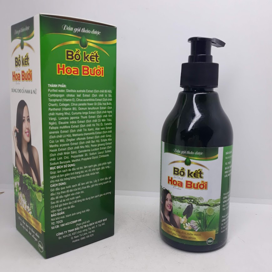 Dầu Gội Thảo Dược Bồ Kết Hoa Bưởi  - Cho Tóc Dày, Đen,Mượt, Sạch Gàu, Giảm Stress- 300ml