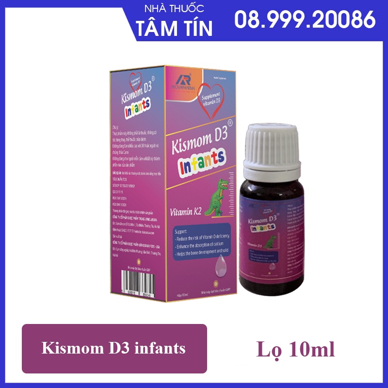Vitamin D3 K2 MK7 Kismom D3 Infants - Giúp tăng cường hấp thu Canxi, giúp hệ xương phát triển và chắc chắn
