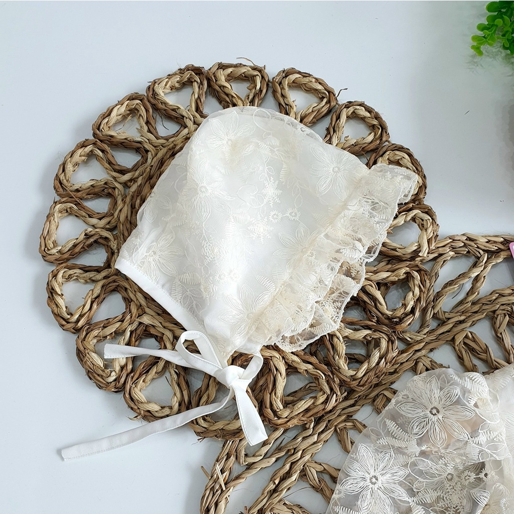 Váy Tiểu Thư Ren Trắng Kèm Phụ Kiện, Đầm Công Chúa Cho Bé Sơ Sinh, Đầm Đầy Tháng - Hàng Thiết Kế