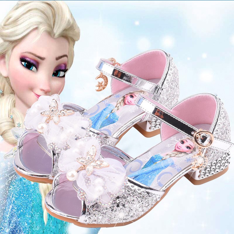 Xăng đan Da Cao Gót Đế Mềm Phong Cách Công Chúa Elsa Xinh Xắn Dành Cho Bé Gái