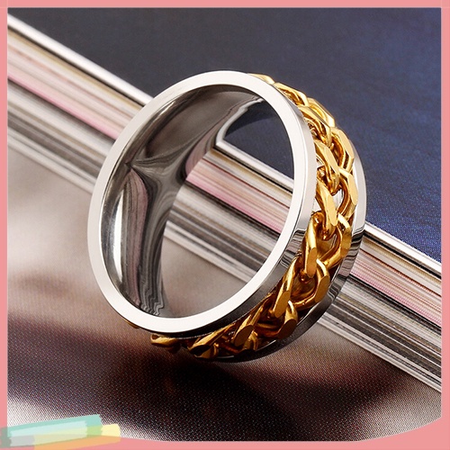 Nhẫn đeo ngón tay thép không gỉ phối chuỗi xích màu trơn thời trang dành cho cả nam và nữ