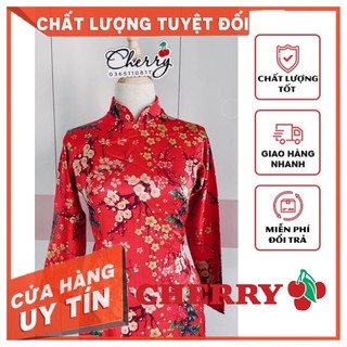 Áo dài đỏ hoạ tiết nổi bật