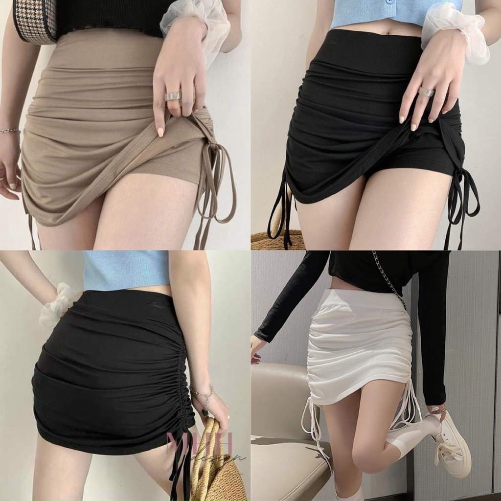 Chân váy rút dây nhún chất thun co giãn siêu tôn dáng, có quần trong, trẻ trung ôm body lưng cao YADO CV12