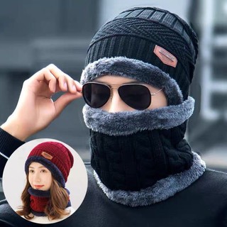 Mũ khăn len nam nữ hàn trùm đầu thời trang - mũ kèm khăn ống quàng cổ tháo rời được mũ len kèm khăn người lớn lót lông