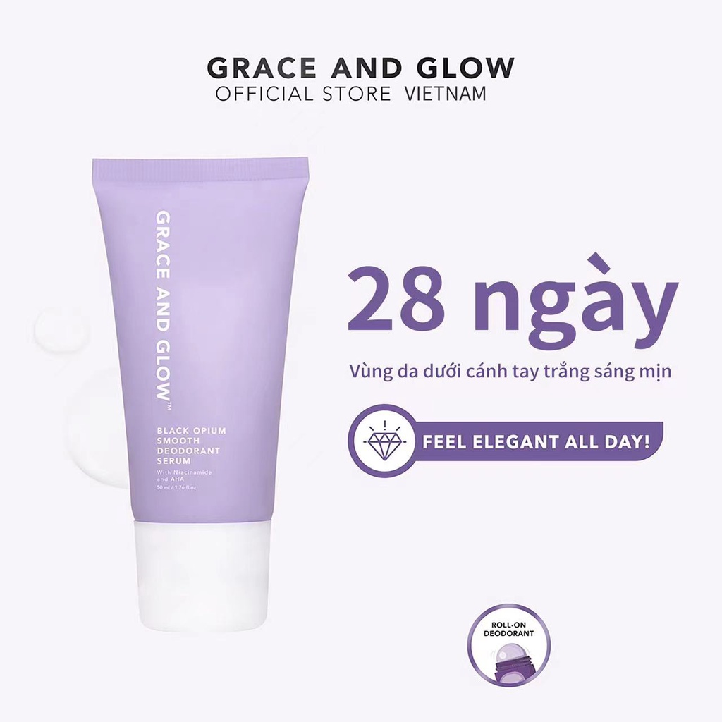Lăn khử mùi Grace & Glow Black Opium Smooth Deodorant Serum sáng da ngăn ngừa mồ hôi với Niacinamide và AHA