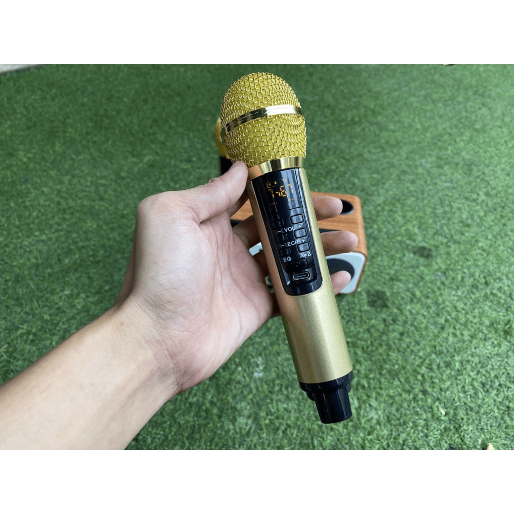 Loa karaoke bluetooth KEI K06 - Sạc pin ngay trên micro - Tặng kèm 2 micro không dây có màn hình LC