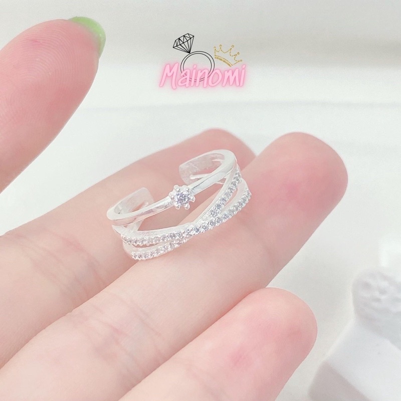 Nhẫn nữ chéo kép 3 tầng MAINOMI mã kèm quà dáng freesize nhẹ nhàng công chúa