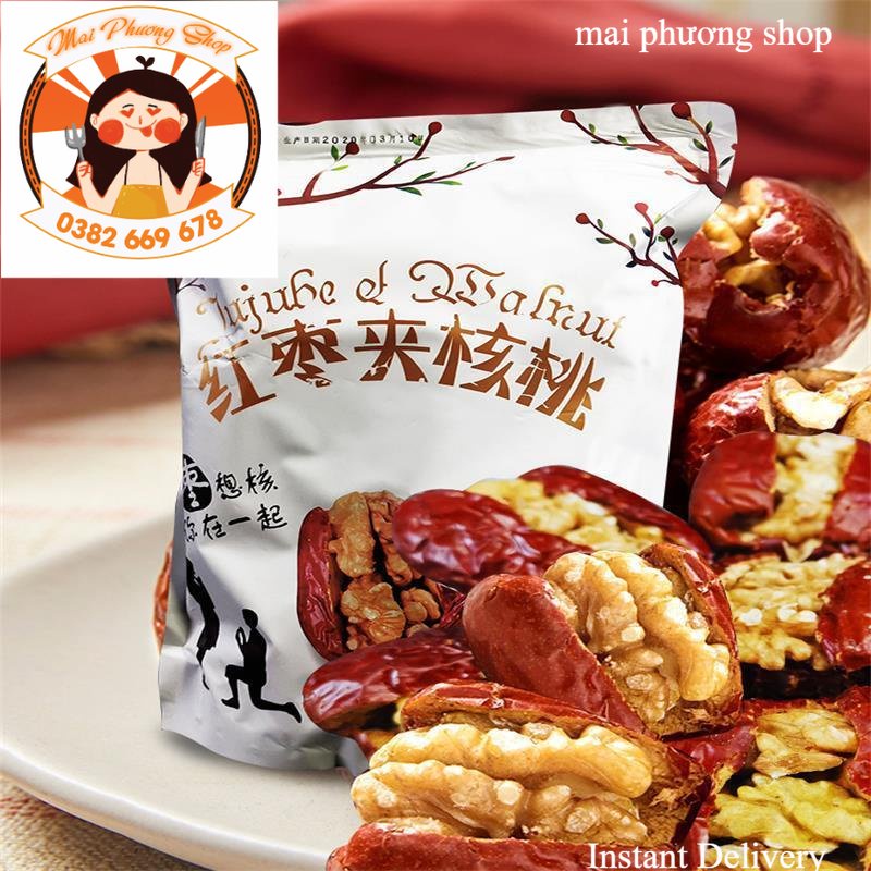 Combo 1kg Táo đỏ kẹp óc chó nho khô Đặc sản Tân Cương món ăn vặt siêu dưỡng chất