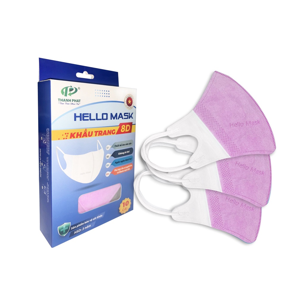 Khẩu Trang Em Bé HELLO MASK 8D Kháng Khuẩn Hiệu Quả 10 Cái