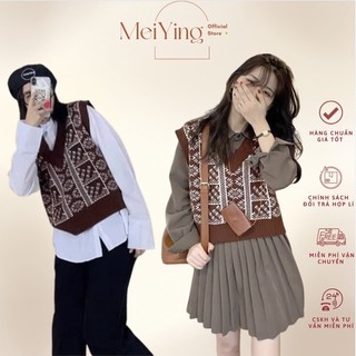 Áo gile len mềm cổ v thiết kế họa tiết giáng sinh noel bắt mắt phong cách hàn quốc
