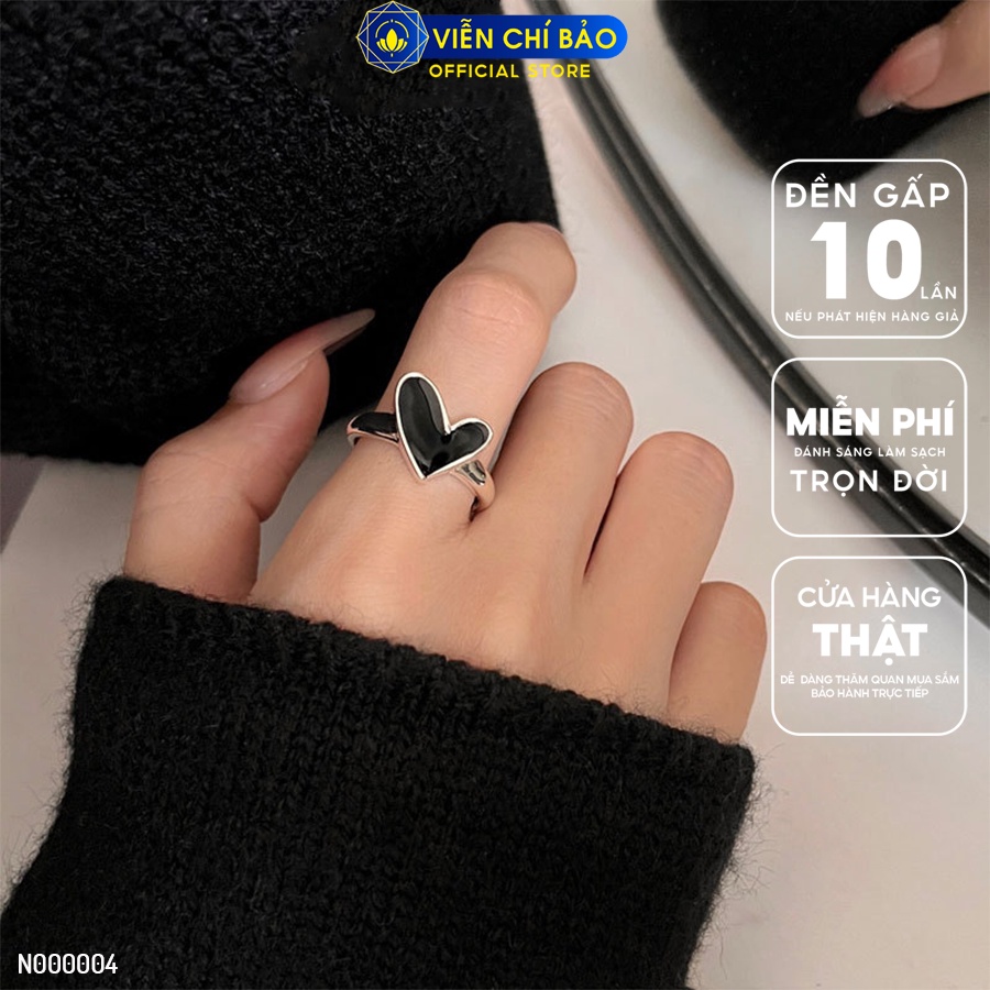 Nhẫn trái tim đen cách điệu chất liệu bạc Thái 925 thời trang phụ kiện trang sức nữ Viễn Chí Bảo N000004