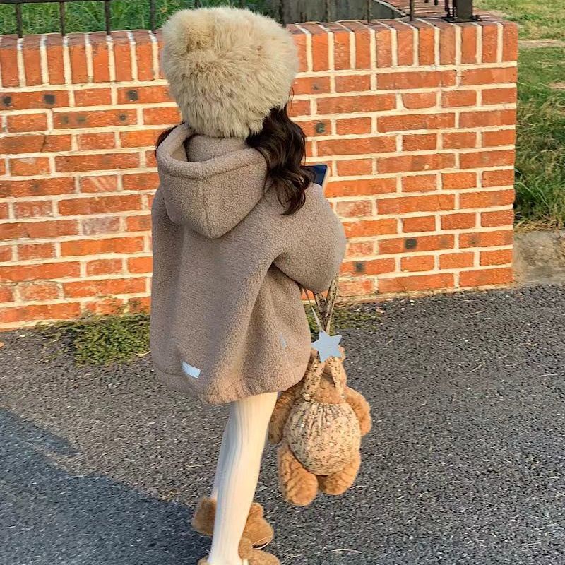 Áo Khoác Len Lông Cừu Dày Dặn Chui Đầu Thời Trang Thu Đông Cho Bé Gái