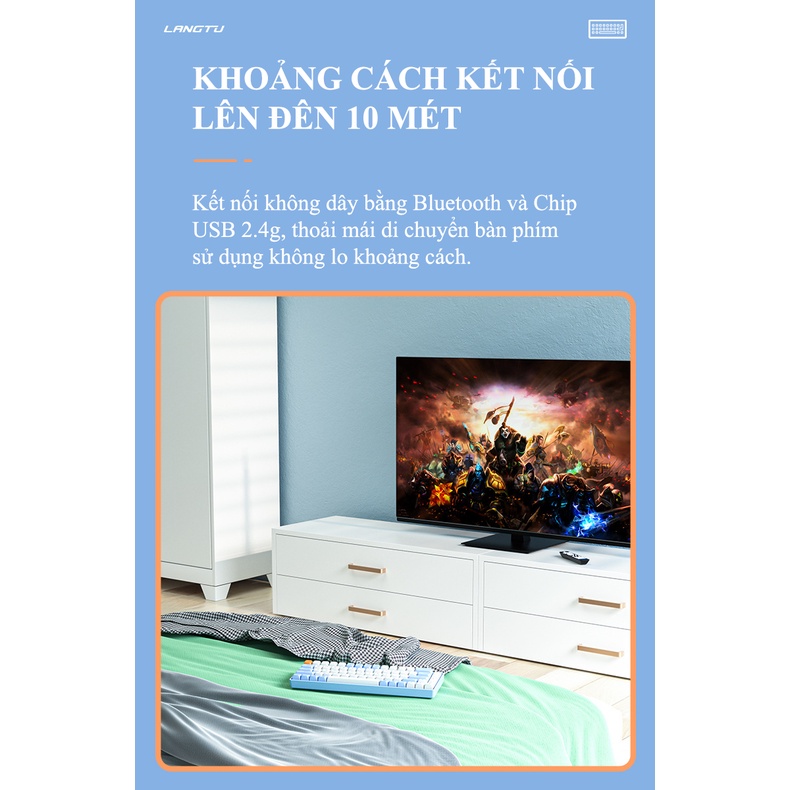 Bàn phím cơ Langtu GK65 Golden Switch với thiết kế mini 65 phím kết nối không dây qua Bluetooth và chip USB 2.4GHz