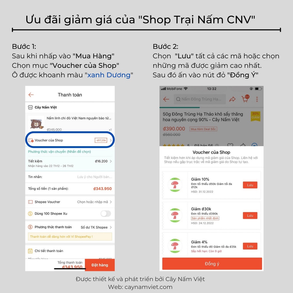Nấm linh chi đỏ thái lát CNV 500g