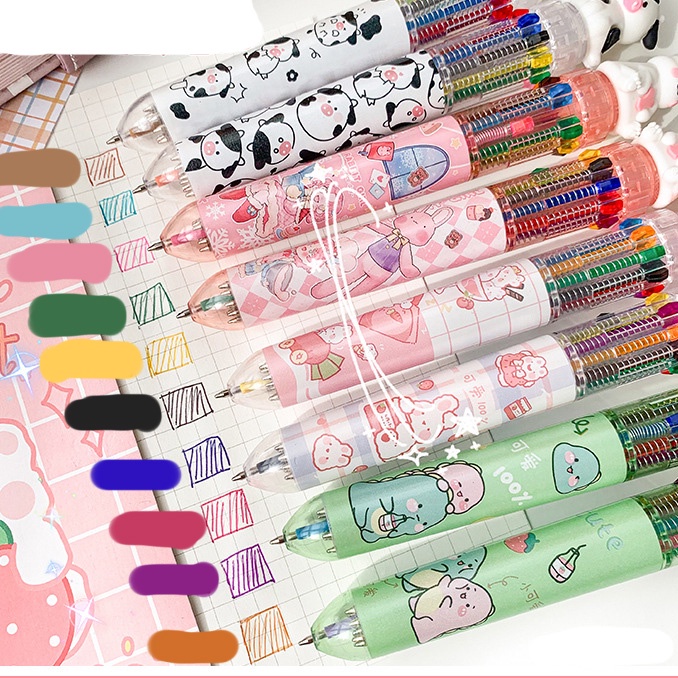 Bút Bi 10 Ngòi Trong 1 Đính Charm Moka, Hình Gấu Nâu Cute Bear