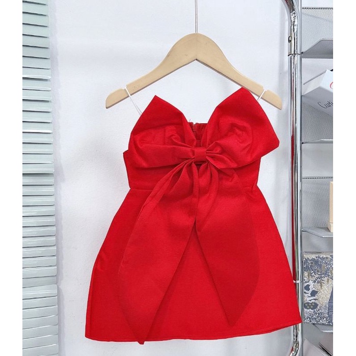 Váy 2 dây thiết kế nơ to điệu đà tiểu thư bé gái