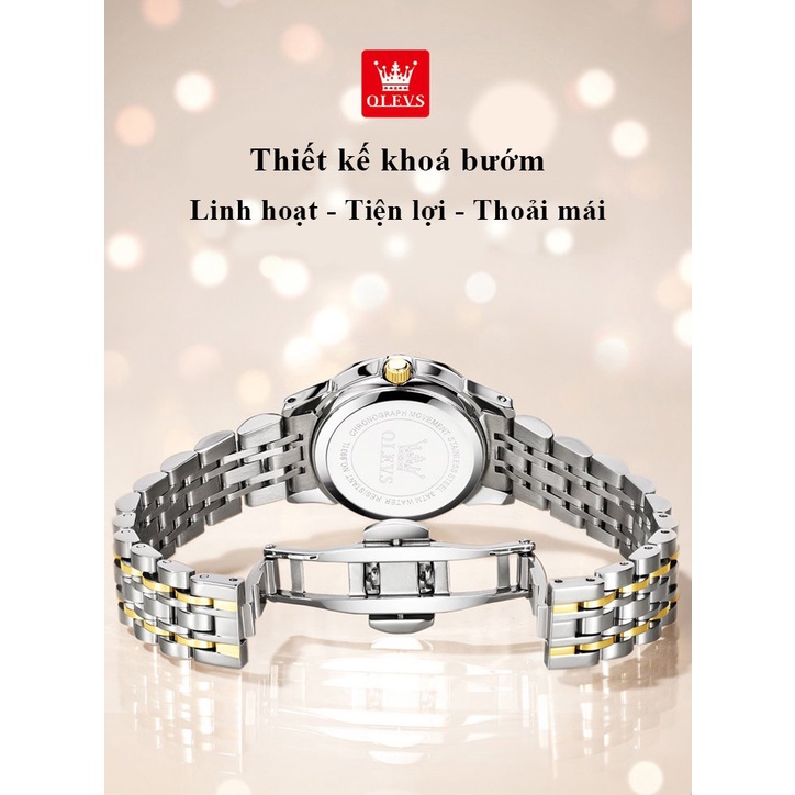 Đồng Hồ Nữ Olevs Dây Kim Loại Bằng Thép Mặt Tròn Size 27mm Đính Kim Cương Chống Nước Thời Trang Công Sở Sang Trọng