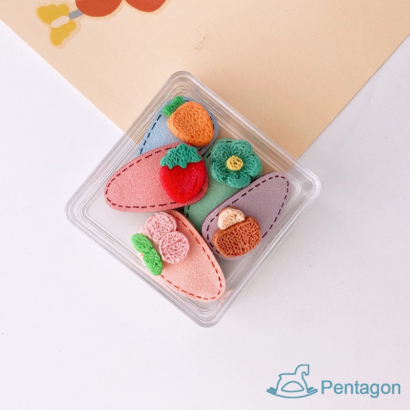 Set 5 Kẹp Tóc Bằng Da Họa Tiết Hoạt Hình Dễ Thương Cho Bé Gái