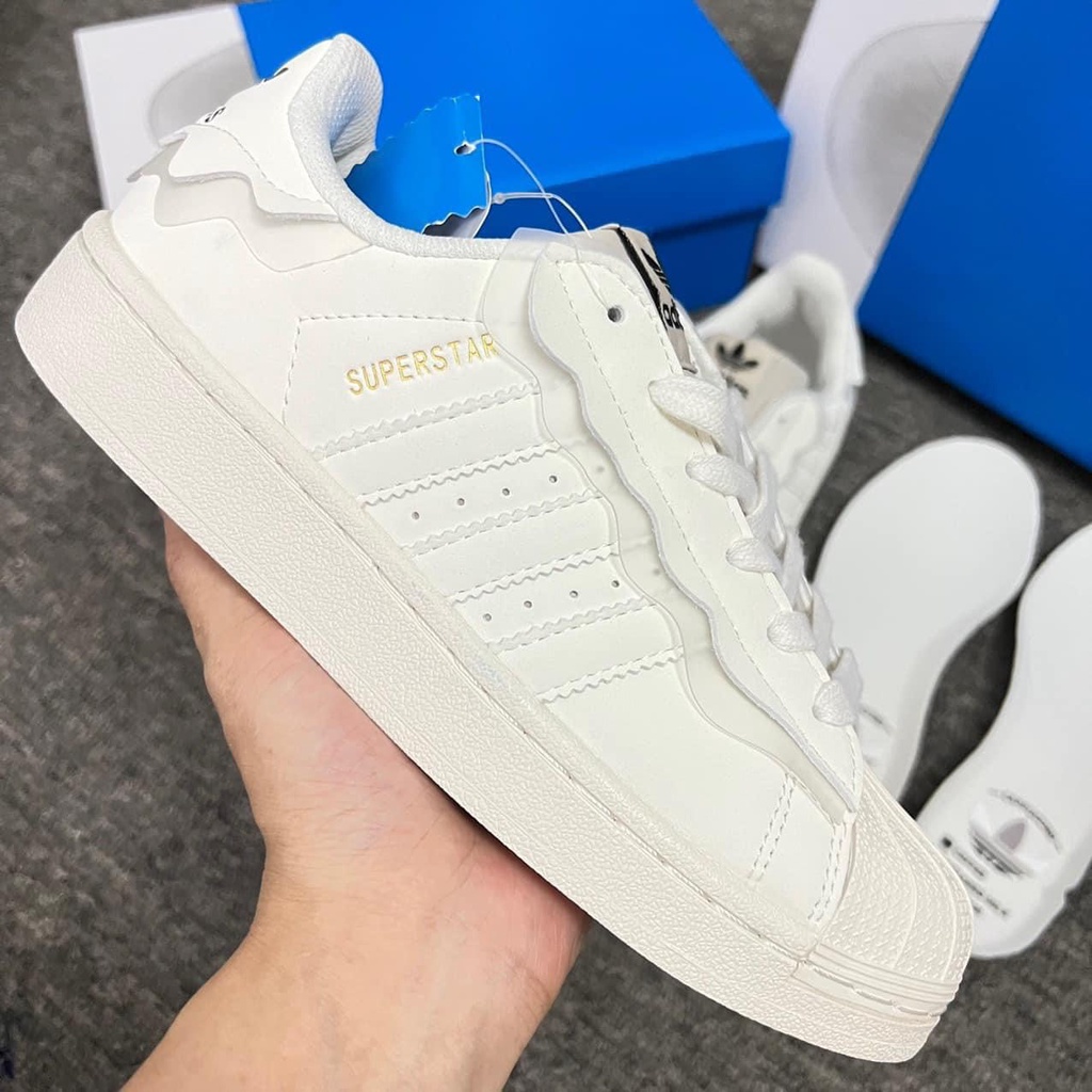 Giày thể thao adidas superstar 3 sọc màu trắng kem bản mới SC hót trend 2022 hàng chuẩn FullBox