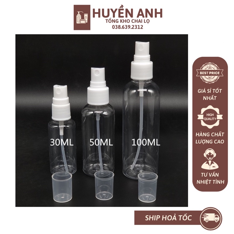Tuýp/Hũ Chai Nhựa PET Dạng Xịt Phun Sương - Lọ Triết Chiết Mỹ Mĩ Phẩm Du Lịch Mini 30/ 50/ 100ml