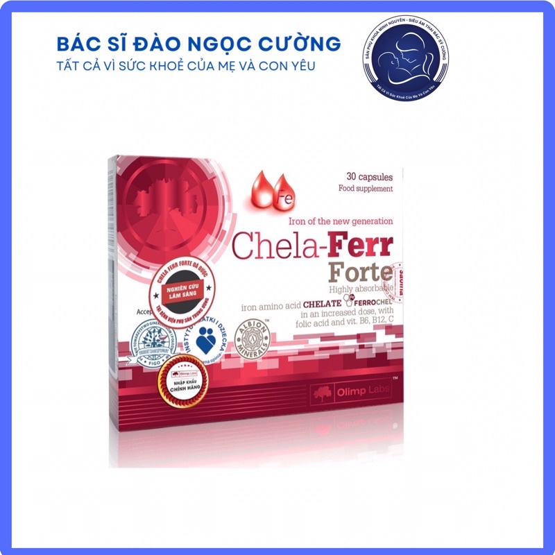 Chela-Ferr Forte Olimp Labs bổ sung sắt dành cho phụ nữ mang thai và sau sinh, dễ hấp thu Hộp 30 viên - DNC06