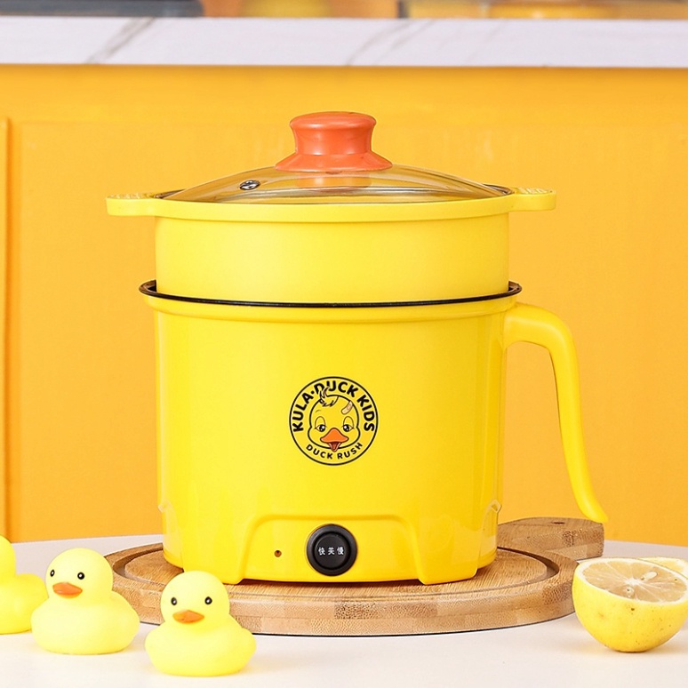 Nồi Lẩu Điện mini VỊT VÀNG 2 Tầng Đa Năng Nấu Cơm Lẩu Cháo Chiên Xào Dung Tích 1,8L- Nồi lẩu Mini BẢO HÀNH 12 THÁNG  hàn