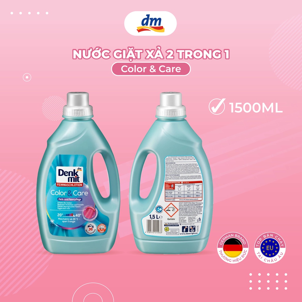 Denkmit - Nước giặt xả Feinwaschmittel flüssig Lotion Color & Care, 30 Wl-1.5 lít - hàng nhập khẩu Đức