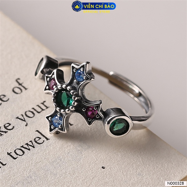 Nhẫn thập giá đa sắc chất liệu bạc Thái 925 thời trang phụ kiện trang sức nữ Viễn Chí Bảo N000328