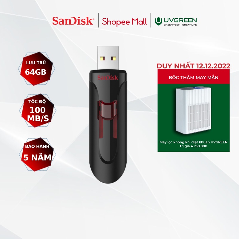 USB 3.0 SanDisk CZ600 64GB Cruzer Glide upto 100MB/s - Hãng phân phối chính thức