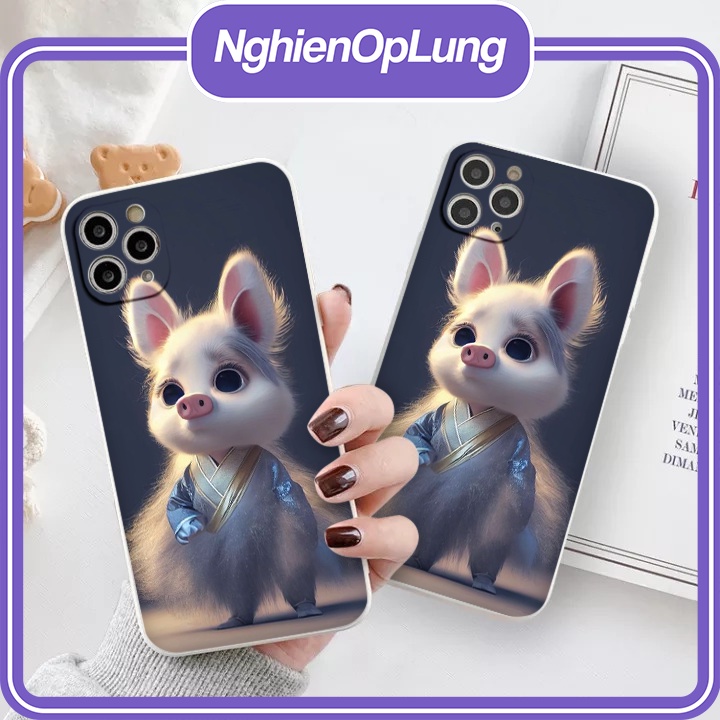 Ốp iPhone ốp lưng iPhone viền vuông bảo vệ camera 12 con giáp hình chú lợn cute dành cho iP6 đến iP14promax - li387