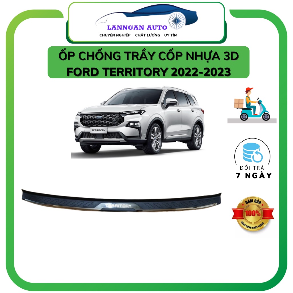 Ốp chống trầy cốp ngoài Ford Territory 2023, Mẫu nhựa đen 3D ABS cao cấp, sang trọng