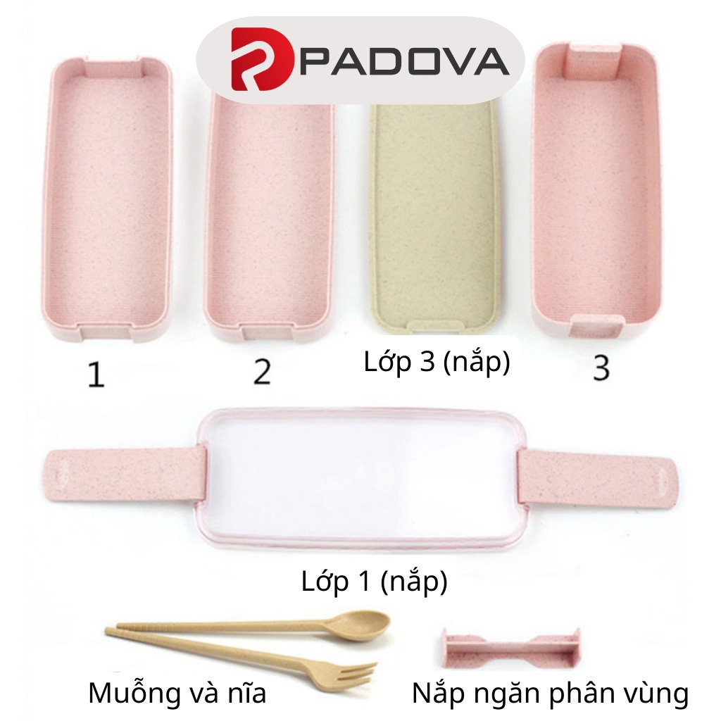 Hộp Đựng Cơm Văn Phòng Lúa Mạch 3 Tầng Giữ Nhiệt Cao Cấp 900ml PADOVA 5637