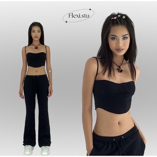 Set áo dây phom corset + quần ống loe - Black Set