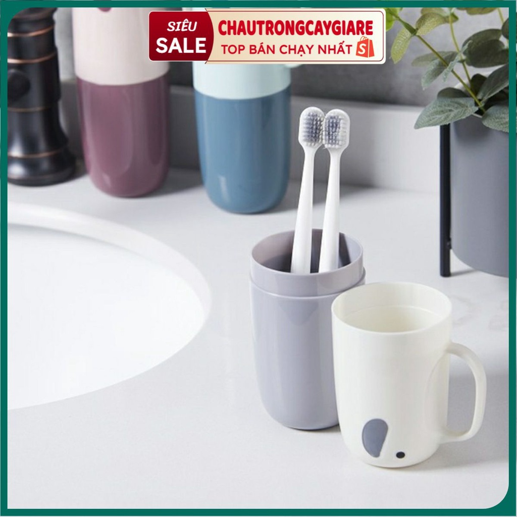 Cốc Đựng Bàn Chải Đánh Răng Có Nắp Đậy mang đi du lịch- Cốc an toàn vệ sinh hình chú voi dễ thương