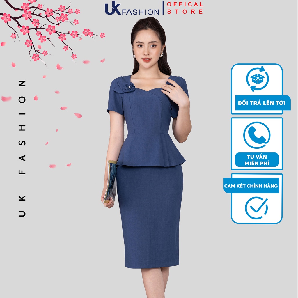 Set Áo Peplum Cổ Chữ U Kèm Chân Váy Bút Chì UK Fashion Dáng Công Sở, Chất Vải Nhập Hàn Dày Dặn Mềm Mát NKBD2205004