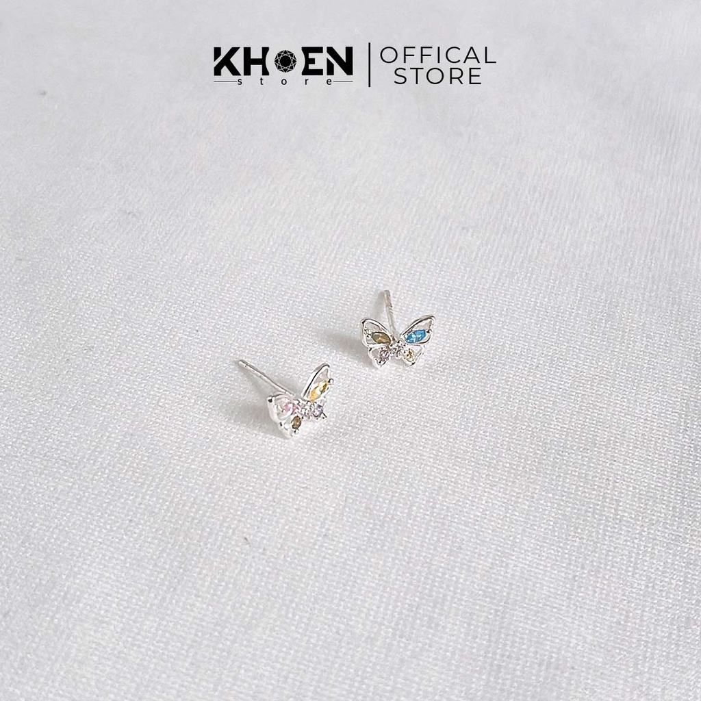 (1 Đôi) Bông tai Bướm đá màu - xi Bạc 925 - Khoen Store