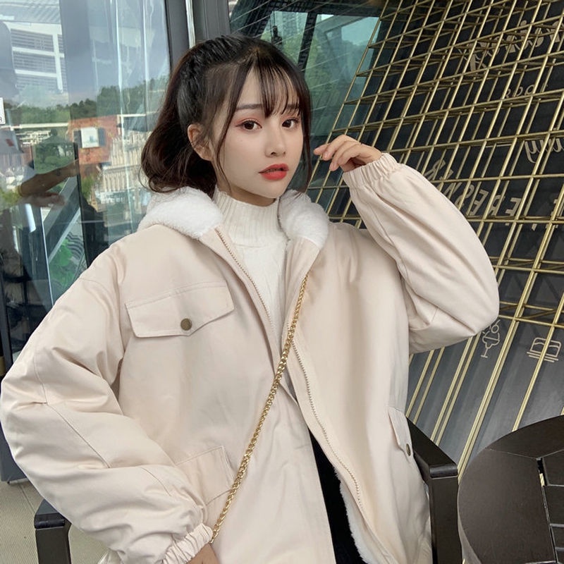 Áo Khoác Đệm Cotton Len Lông Cừu Dày Dặn Dáng Rộng Phong Cách Hàn Quốc Dễ Phối Đồ Cho Nữ