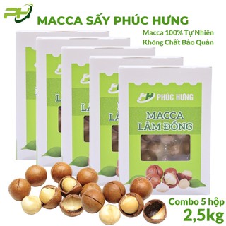 Hạt Macca sạch Phúc Hưng Lầm Đồng - hạt mắc ca nứt vỏ combo 05 hộp 2,5kg