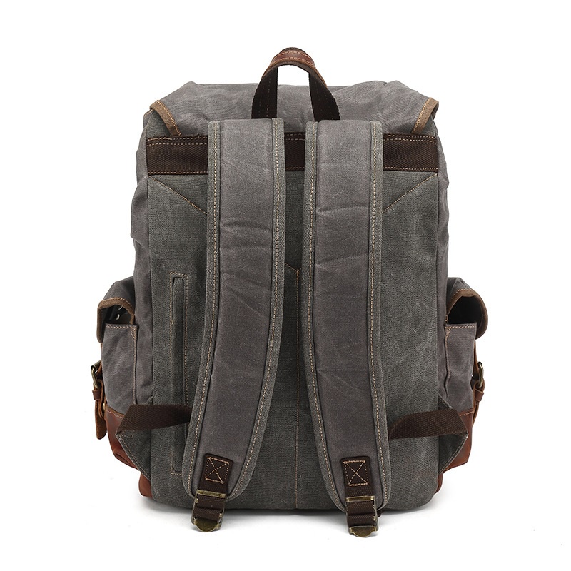Balo 2 canvas sáp, da thật, khoá đồng cao cấp