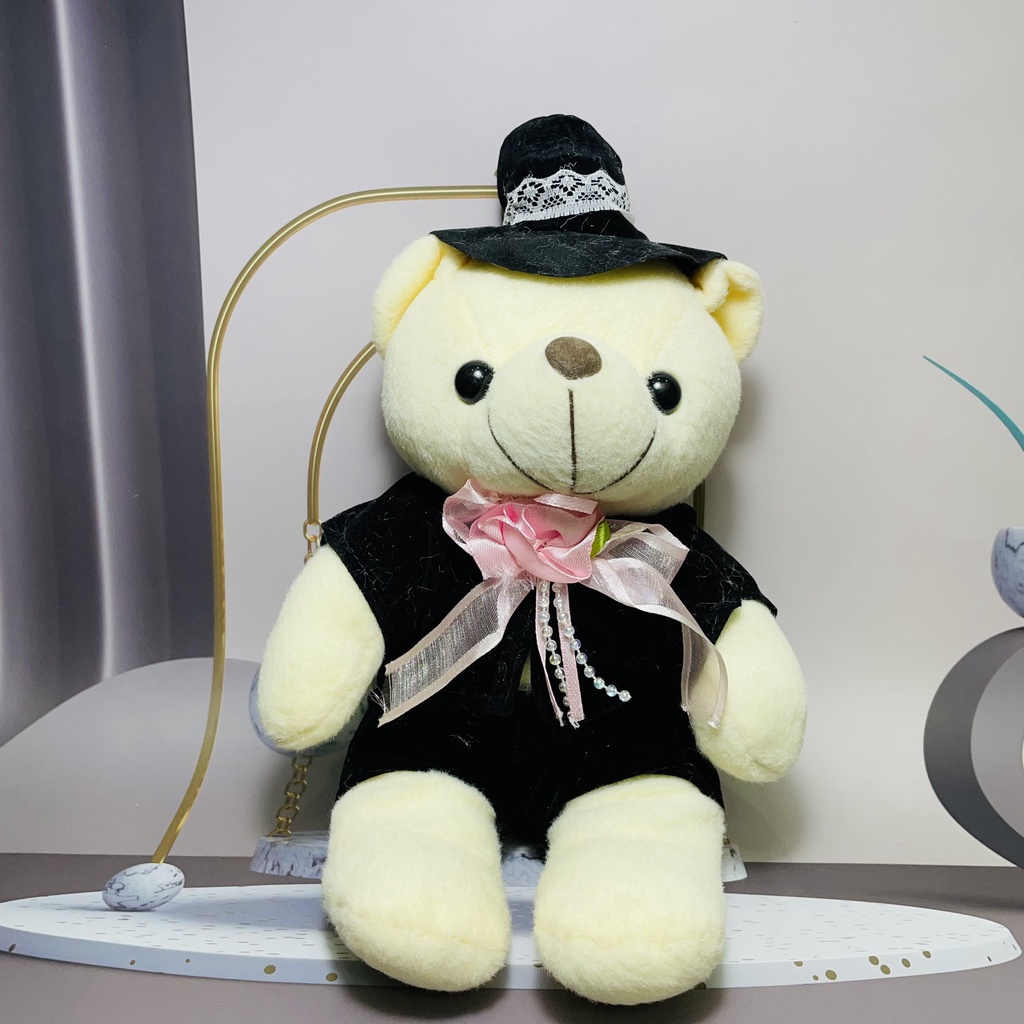 Gấu Bông Teddy Đôi Dễ Thương Cho Bé, Gấu Bông Cô Dâu Chú Rể Gắn Hoa Xe Cưới, Cặp Gấu Bông mềm mịn