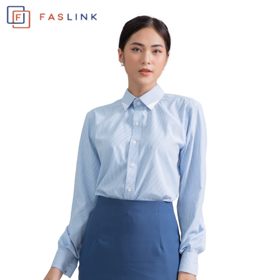 Áo Sơ Mi Nữ Basic vải modal siêu mát Faslink - Sọc xanh