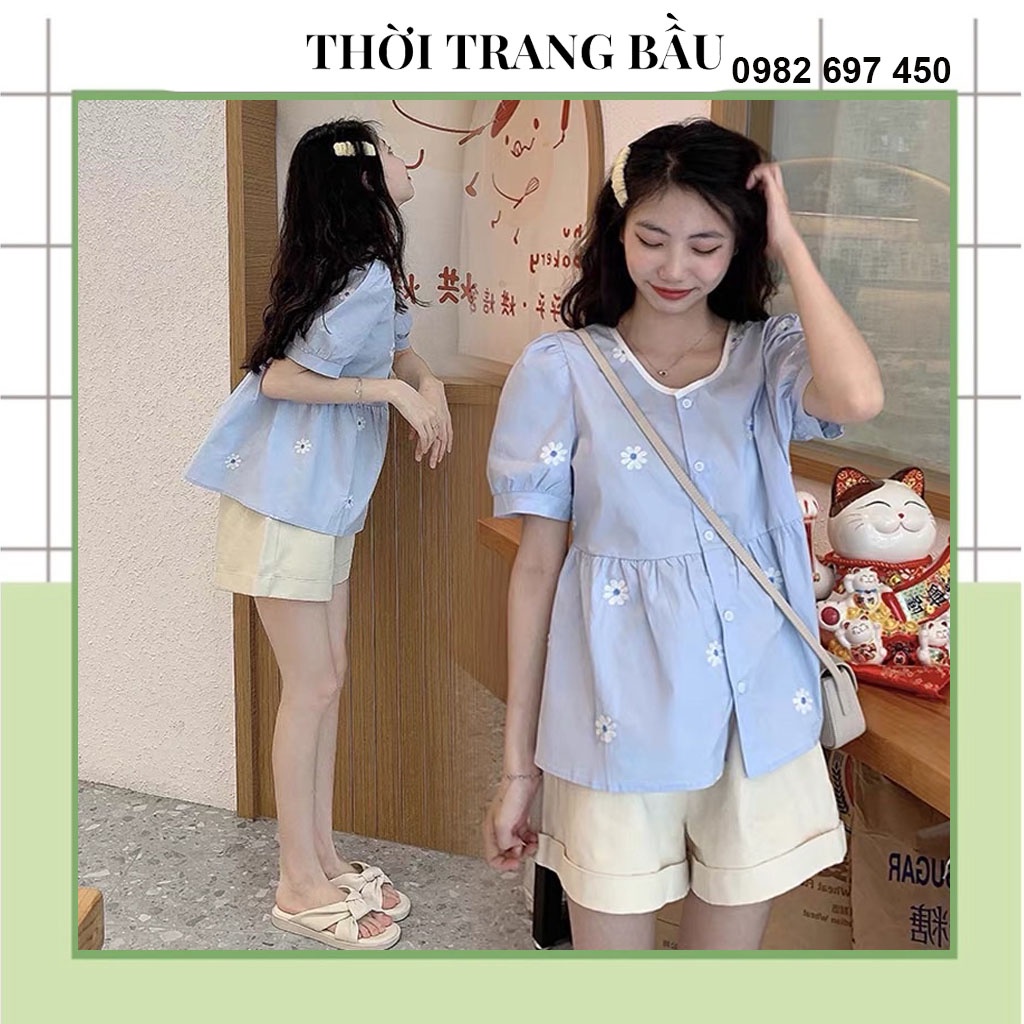[SIÊU ĐẸP V6 THỜI TRANG BẦU] BỘ CỘC BẦU-BỘ BẦU THỜI TRANG THIẾT KẾ ÁO TIỂU THƯ XINH SẮN KÈM QUẦN SÓC CÓ CHỈNH CHUN BỤNG.