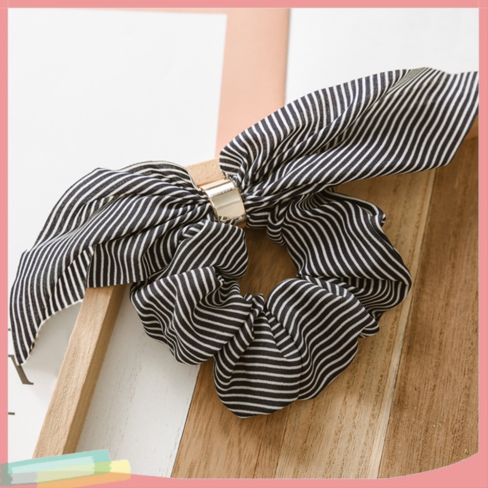Dây buộc tóc đính tai thỏ và sọc hợp thời trang