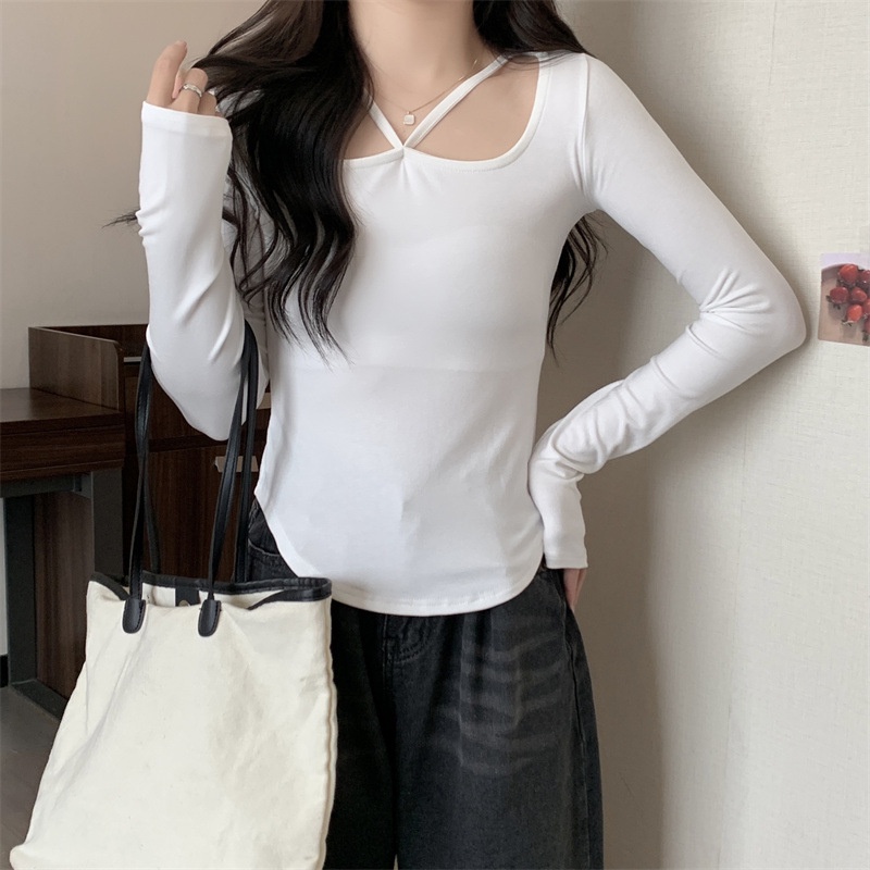 Áo thun SUXI tay dài dáng ôm màu sắc đơn giản dễ phối đồ thời trang cho nữ