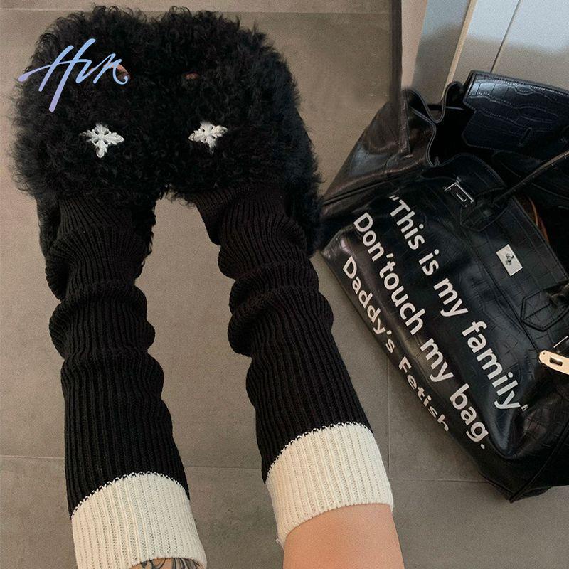 Tất Dệt Kim Cao Cổ Đính Nút Màu Sắc Tương Phản Phong Cách Mỹ y2k Cho Nữ