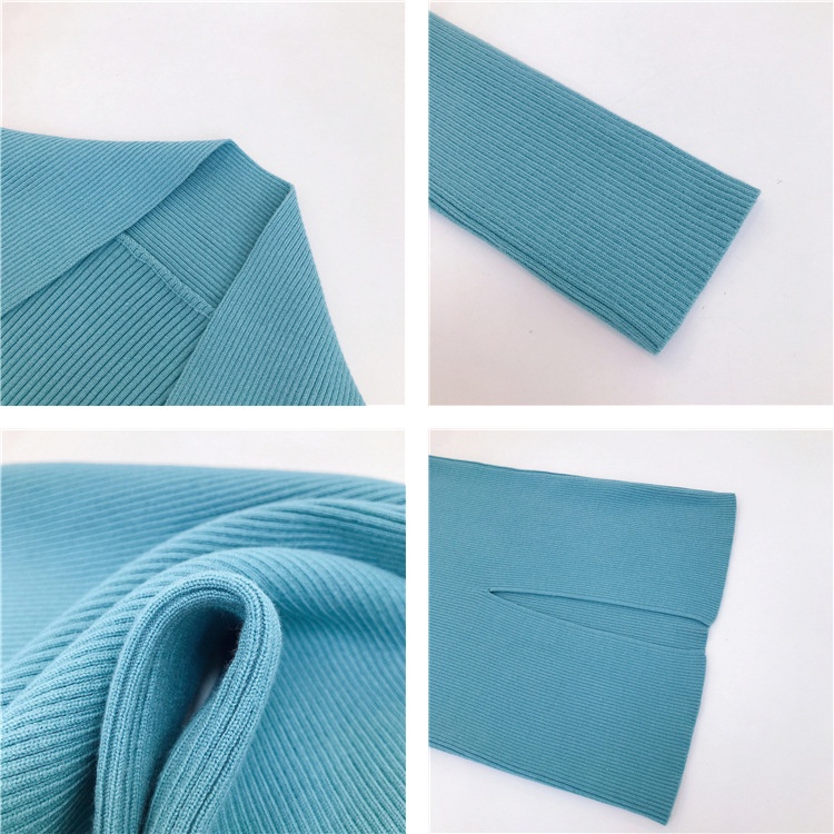 Đầm Sweater Dệt Kim Tay Dài Cổ Vuông Co Giãn Xẻ Tà Kiểu Vintage Pháp Thời Trang Mùa Thu 6 Màu Tùy Chọn