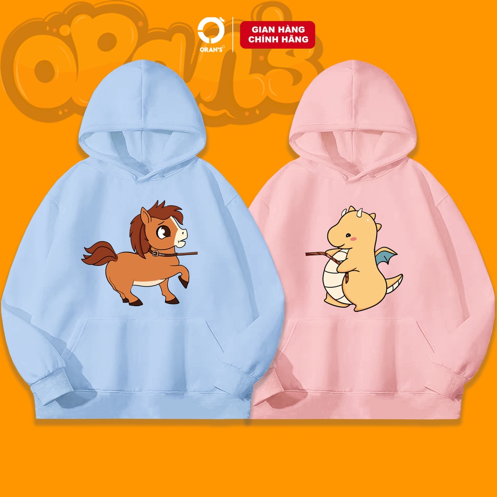 Áo Hoodie in hình con rồng kéo con ngựa ORAN'S Oversize chất nỉ cotton lót bông, FULLBOX ORANS COUPLE - 07