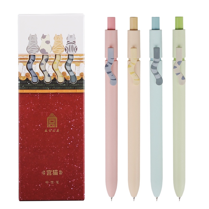 4 Bút Bi Mực Đen Ngòi 0.42mm Hình Mèo Dễ Thương C7311